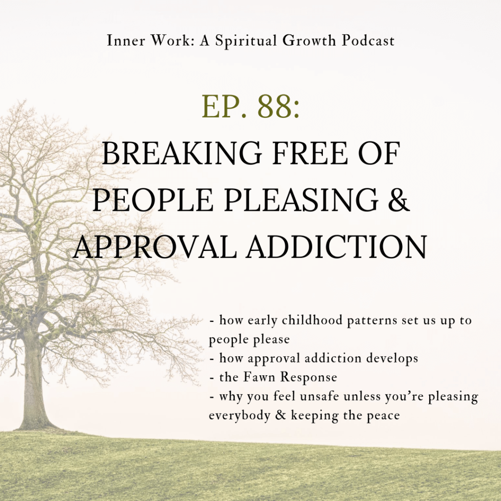 image of spiritual podcast tree and text people pleasing