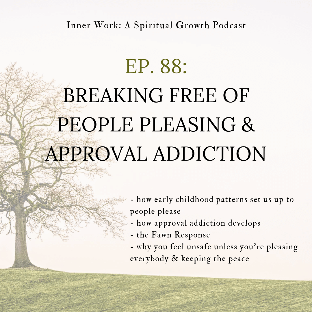image of spiritual podcast tree and text people pleasing