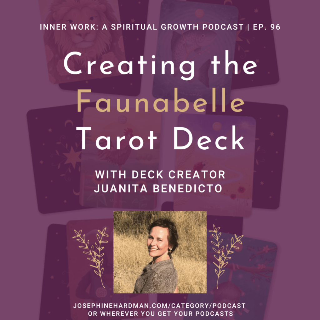 crimson background woman smiling spiritual podcast tarot deck