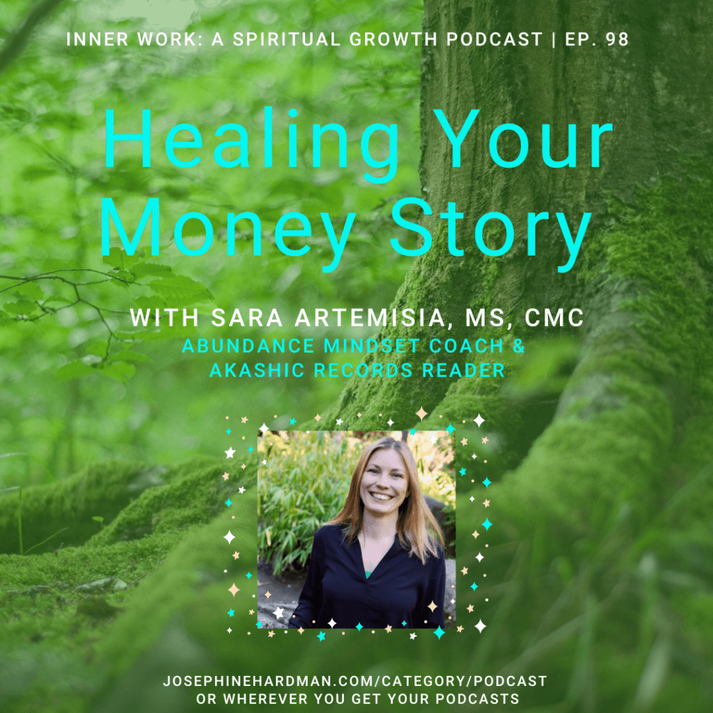 green forest healing your money story spiritual podcast in green font