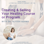 spiritual podcast woman typing on computer creating course or program
